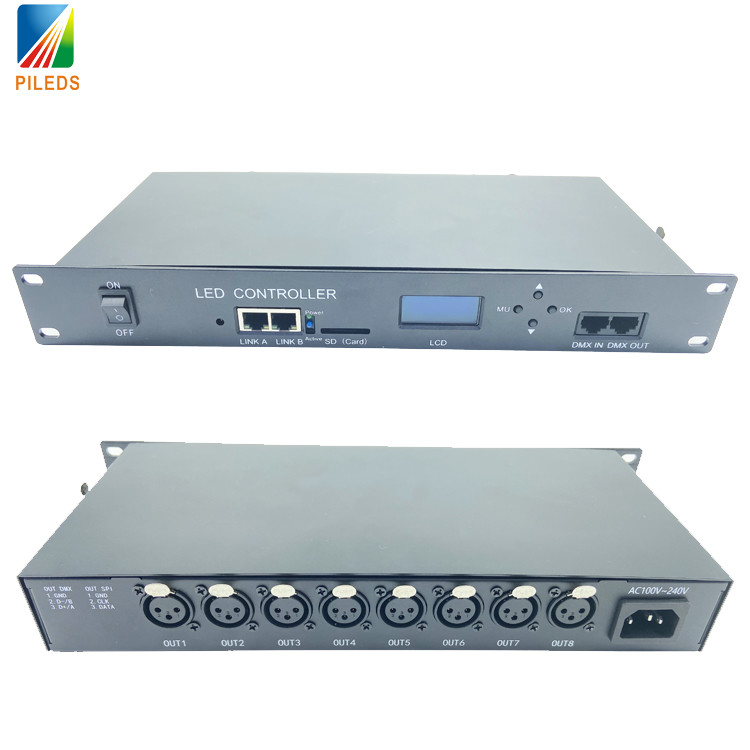 8-Port XLR Artnet Controller for DMX/SPI DJ Stage Light with 8 Units and MADRIXS Dimmers Compatibility