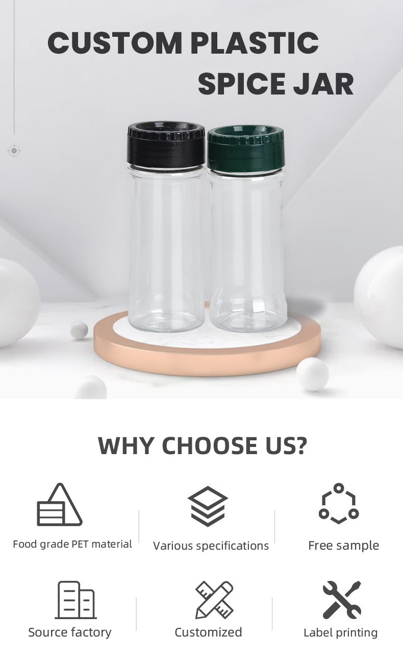 Screw Cap Plastic Spice Bottles Empty Pepper Seasoning Plastic Shaker Jars