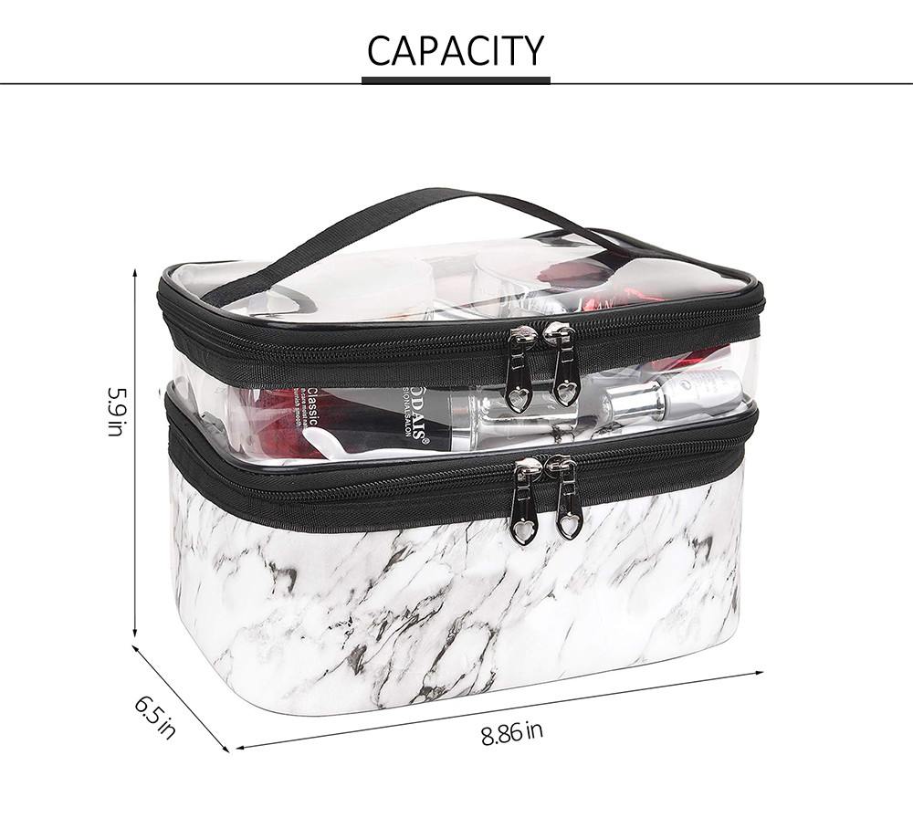 White Marble Double Layer Travel PU Leather Cosmetic Cases