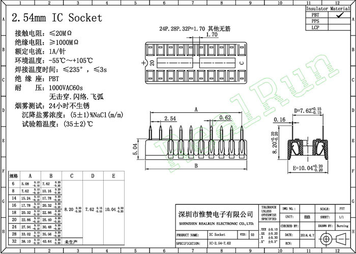 32 Pin PLCC IC Socket Connector 1.27mm Pitch SMT Type Gold / Tin Plating