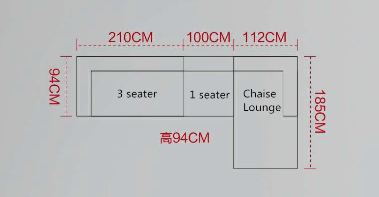 Sofa Set Wide Seat Furniture Fabric Metal Legs L Shape Sofa AW-1809
