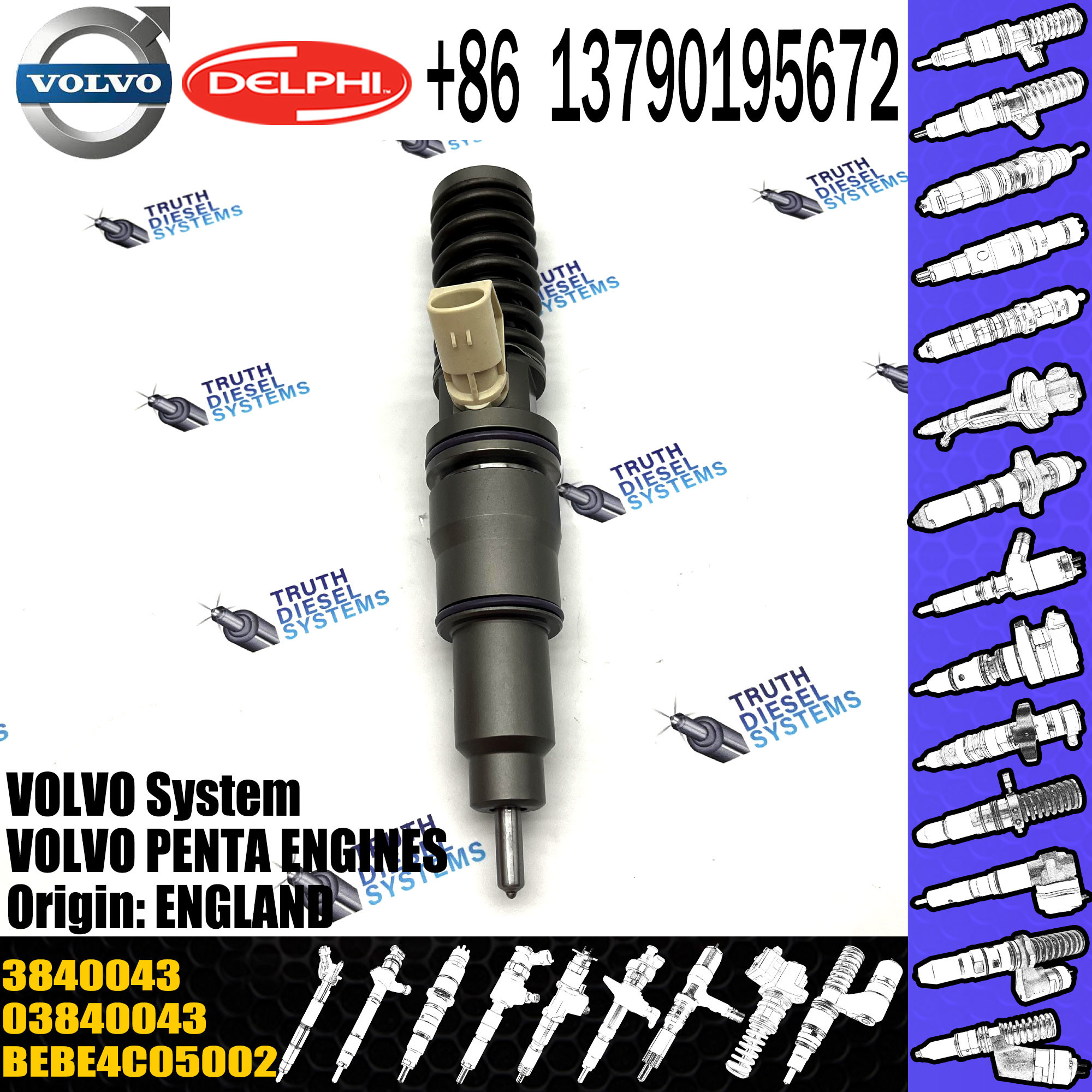 Diesel inyector Common Rail Injector Fuel Electronic Unit Injector Bebe4c06001 3840043 22027807 3587147 for VOL Truck