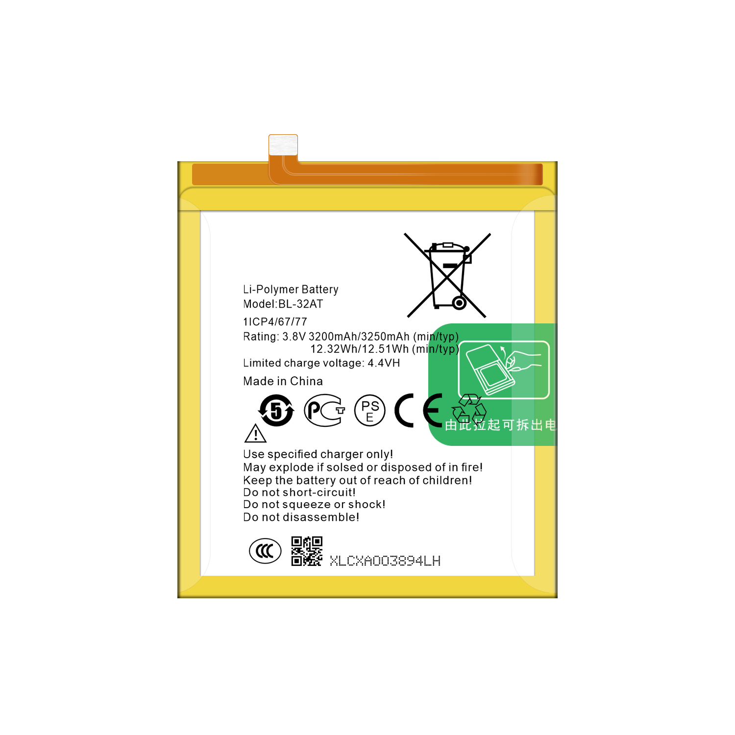 BL-32AT Replacement Parts 3200mAh 4.4V AA Battery for Tecno CX Real Capacity Battery