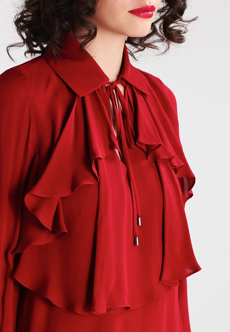 New Arrival Elegant Red Woman Autumn Long Sleeve Low V-neck Blouse and Ladies Shirt