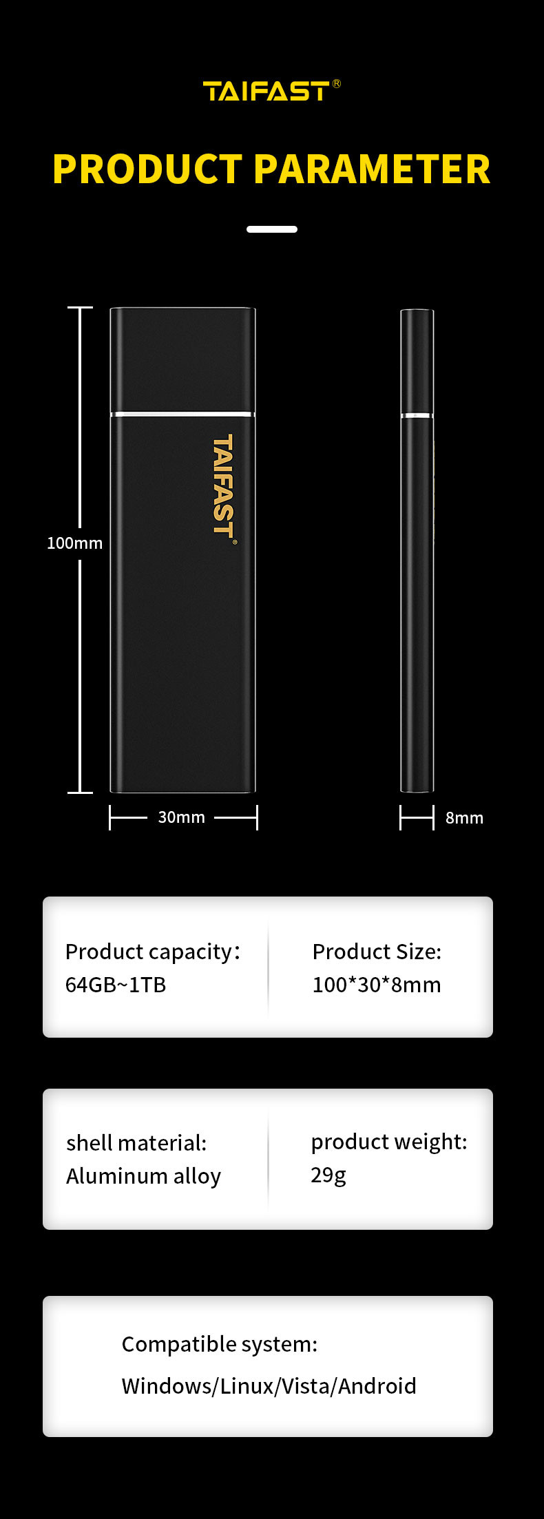 100*30*8mm Mobile Hard Drive 27g 64gb M.2 NGFF Sata External Portable Hard Disk