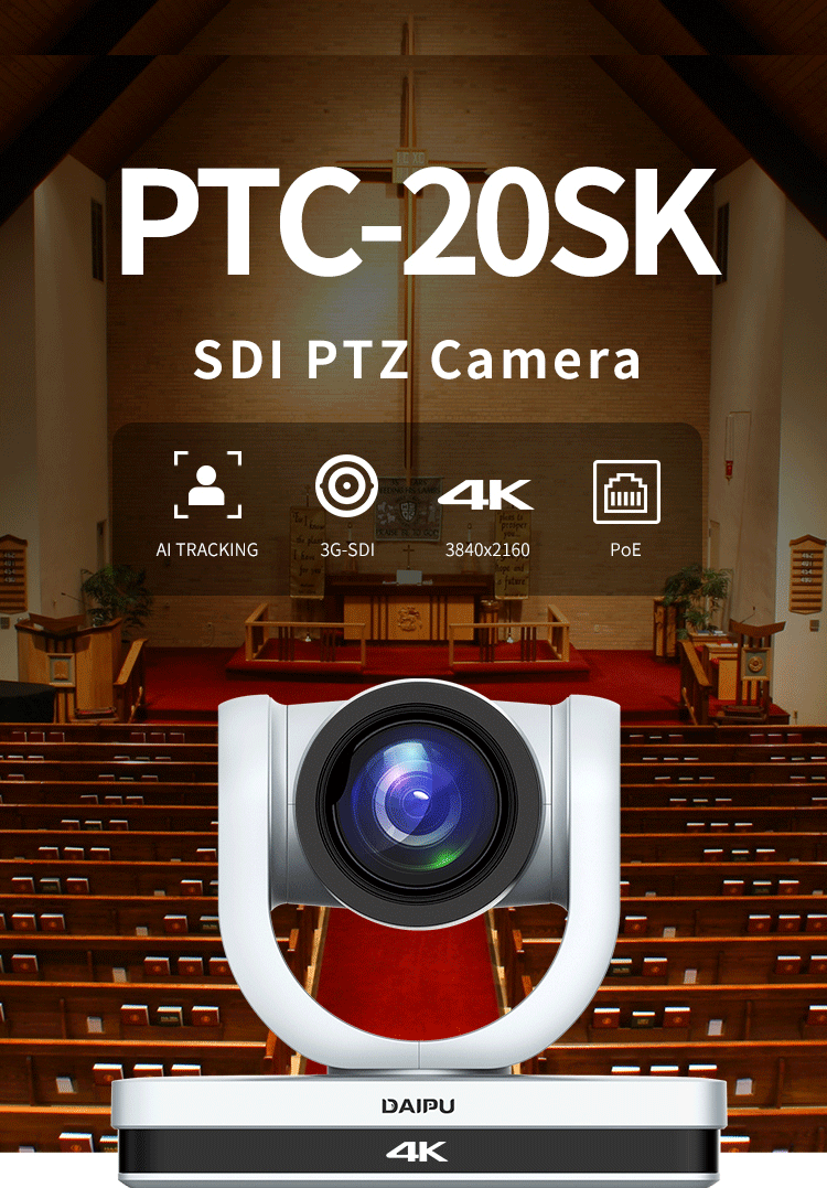 PTC-20SK PoE HD-MI 3G-SDI USB 4K30 UHD IP Broadcasting PTZ Camera for Video Conference