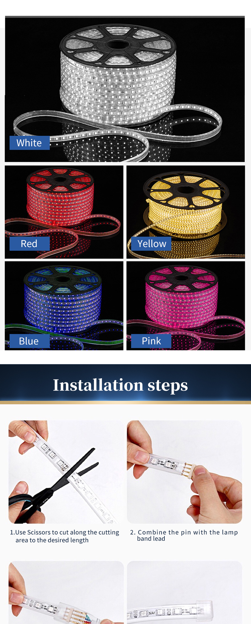 Single Color LED Flexible Strip Light 220V 110V IP65 Wanterproof