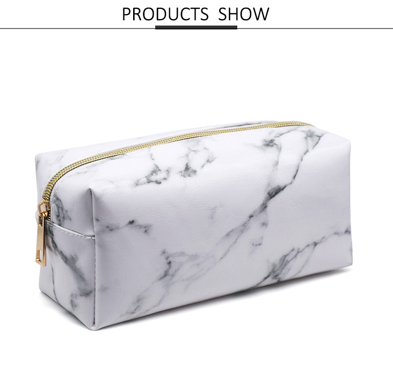 Large Capacity Women PU Marble Vanity Cosmetic Wash Bag Beauty