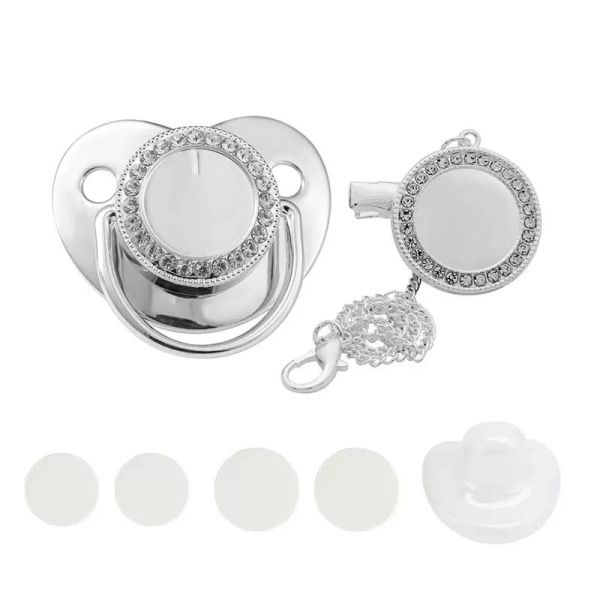 Custom Silicone Infant Nipple Luxury Baby Bling Blank Sublimation Pacifiers Clips