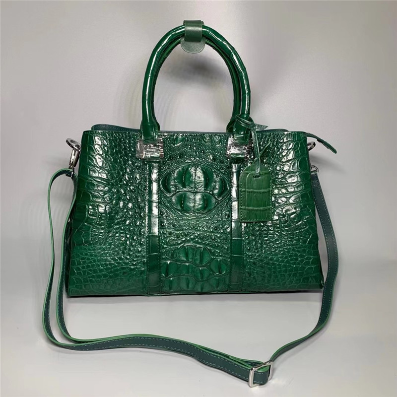 Exotic Alligator Skin Women's Working Purse Large Shoulder Bag Authentic True Crocodile Leather Lady Green Totes Handbag