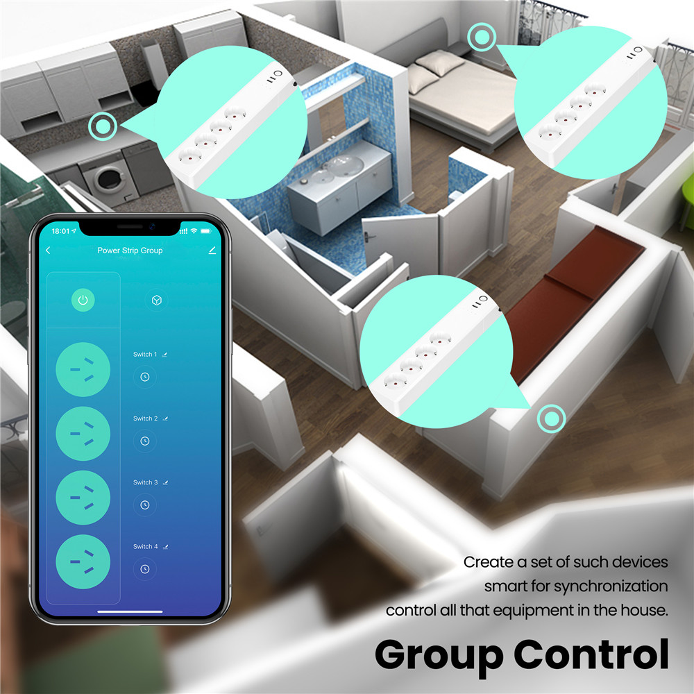 For Tuya Smart Life App Controlled Protector Eu Standard Smart Wifi Power Strip 16A With Power Consumption