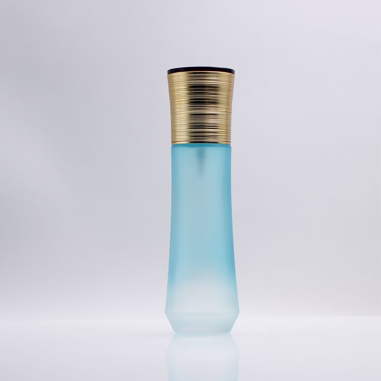 Painting Blue Empty 100ml Frosted Glass Bottle With Screw Cap Pump For Lotion