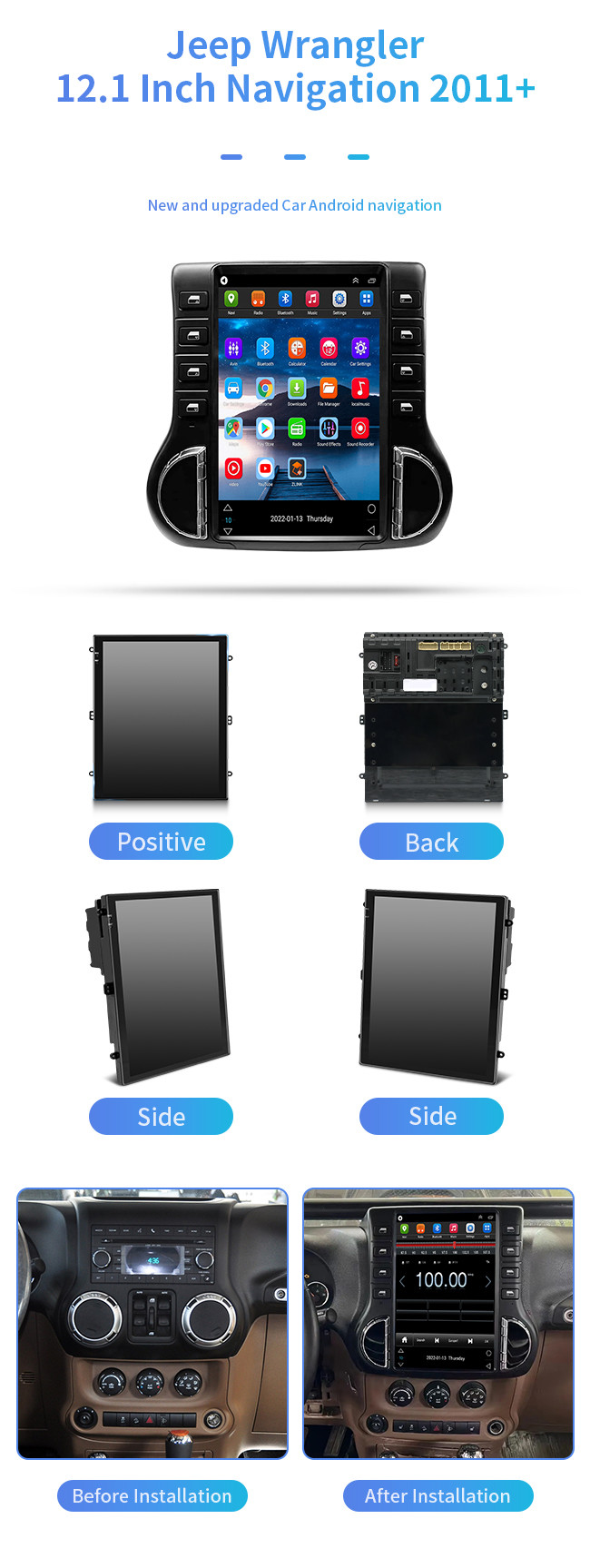 12.1inch Car Android GPS Navigation Car Player For Jeep Wrangler 2001+