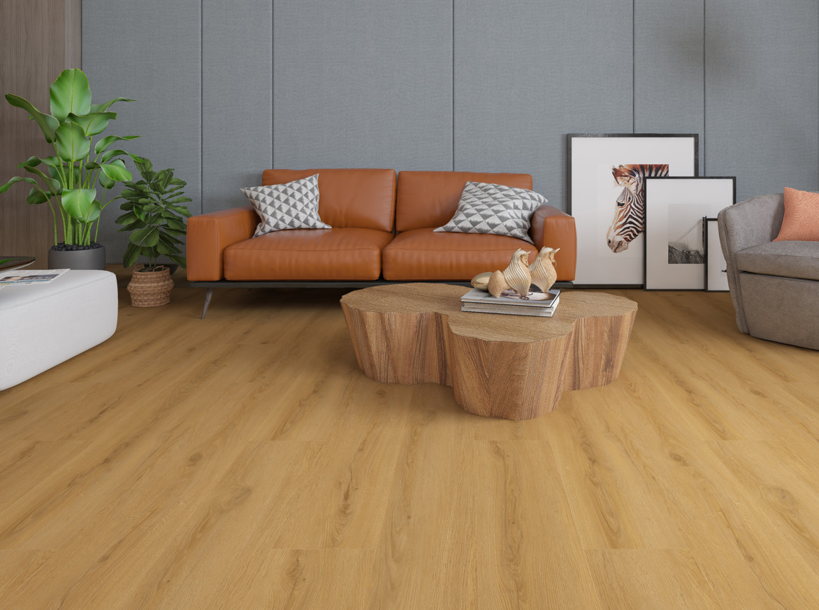 GKBM FT-W29138-1 Anti-slip Wear Resistance Brown Jump Color Oak Wood Grain Stone Vinyl Composite Click SPC Flooring