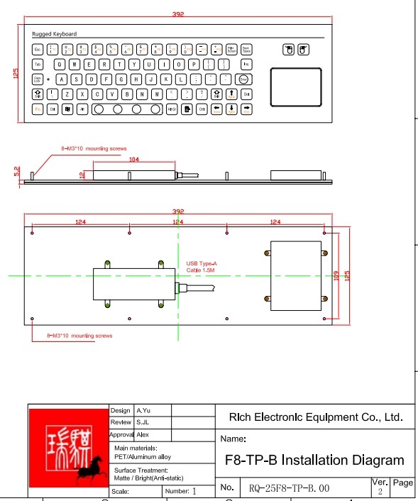71 Keys IP67 Panel Mounted Keyboard Mini Industrial Membrane Keyboard F8-TP-B