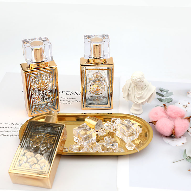 50ml Electroplated Square Perfume Bottle Subpackage Empty Bottle Wholesale Glass Bottle Perfume Spray Glass Bottle