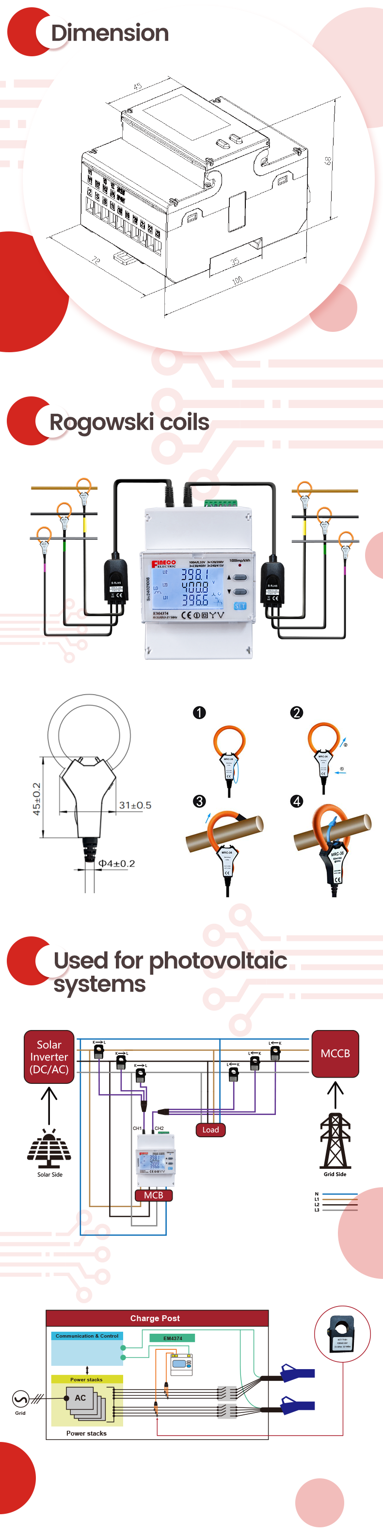 High Accuracy Class 1.0/B Three Phase Power Analyzer with Rogowski Coil Meter EM4374