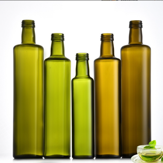 Body Material Glass Olive Oil Bottle Dark Green Round Oil Glass Bottle with Metal Lid