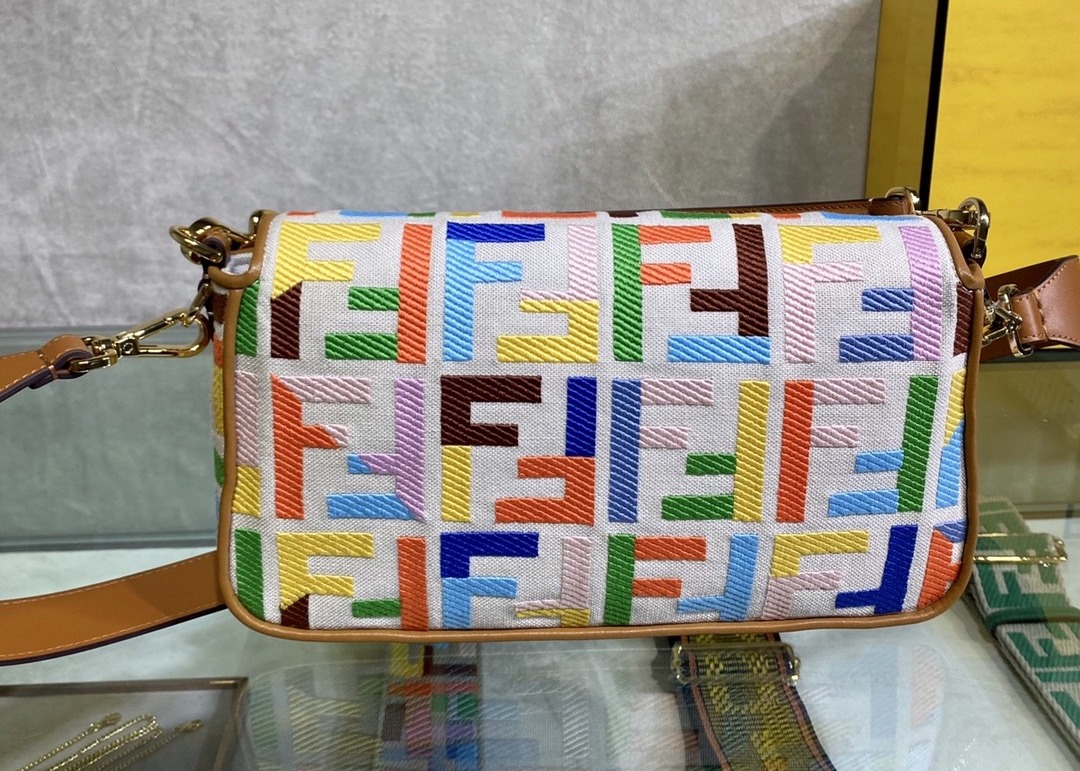 Women F Letters Pattern Denim Baguette Bag Embroidery Series
