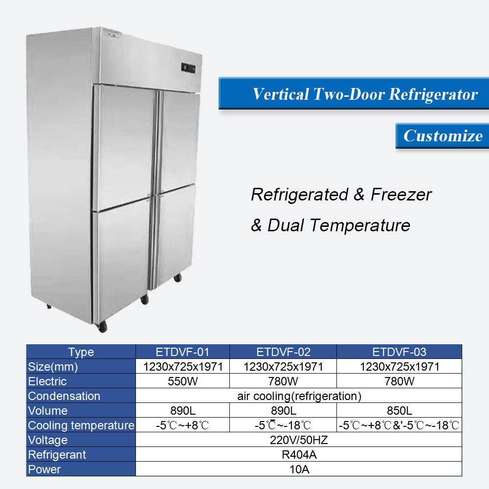 Stainless Steel Upright Refrigerator Freezer 360L 4 Doors Commercial Kitchen