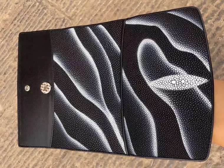Authentic Stingray Skin Female Long Trifold Wallet Coin Case Genuine Leather Women Large Red Clutch Purse Lady Money Bag