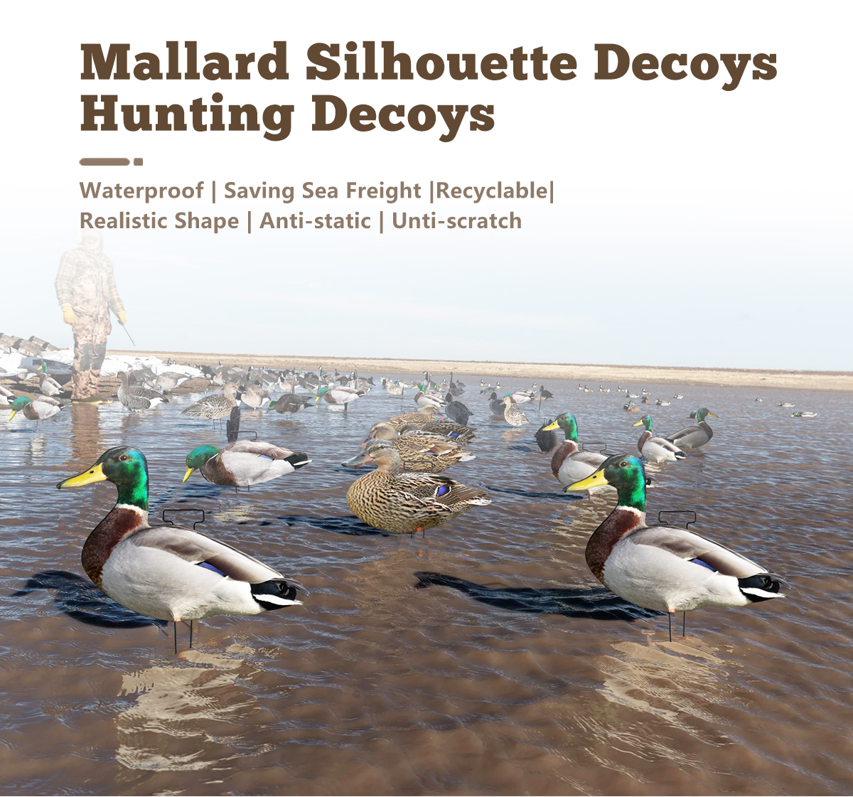 Custom PP Mallard Silhouette Decoys For Hunting Waterproof Anti Reflective Multiple Style