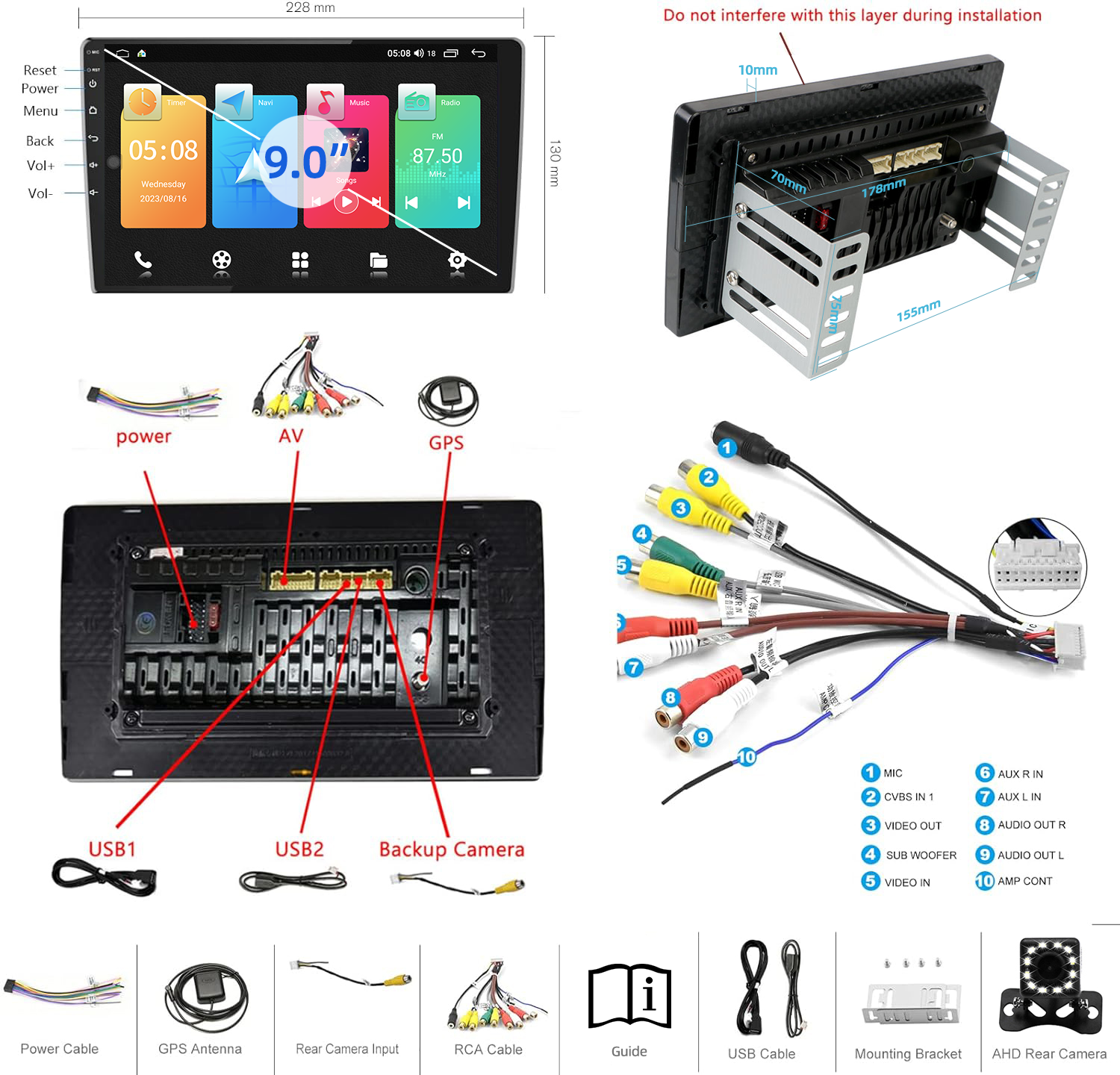 High Resolution 9" Android 10 Car Audio Radio Stereo with GPS WIFI IPS Car Screen