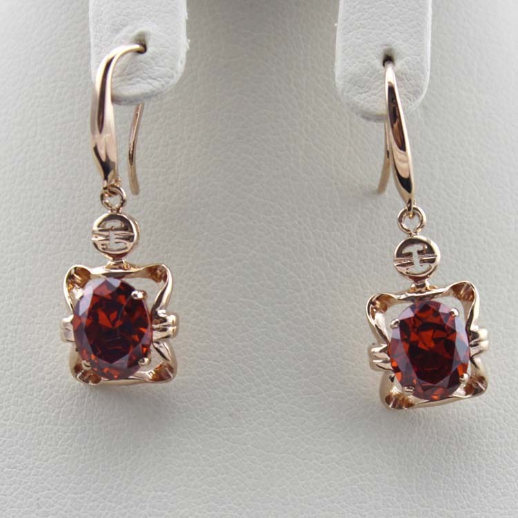 Fine Jewelry Rose Gold Plated Oval Pink Cubic Zirconia Dangle Earrings (PSJ06035)