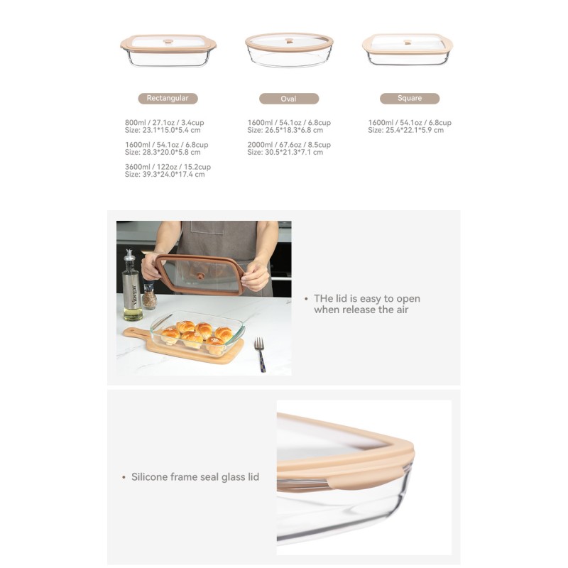 Customized Oven Safe Glass Baking Dish with Vented Glass Lid in 800ml-3600ml Capacity