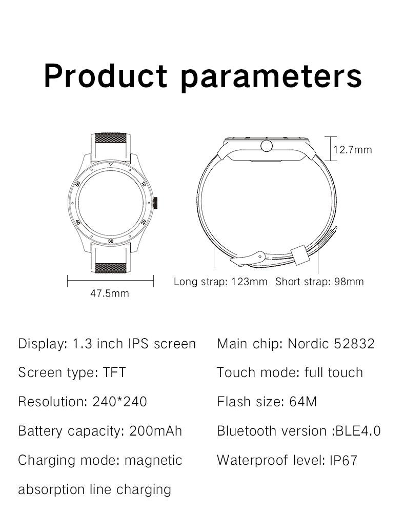 glass ABS PC Health Monitoring Smartwatch Full Touch 200mA BLE 4.0