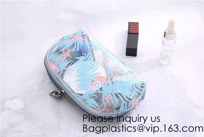 Clear Zipper Pouch with Strap Makeup Bag PVC Cosmetic Pouch,Printing Clear k Cosmetic PVC Pouch, bagease, bagplast