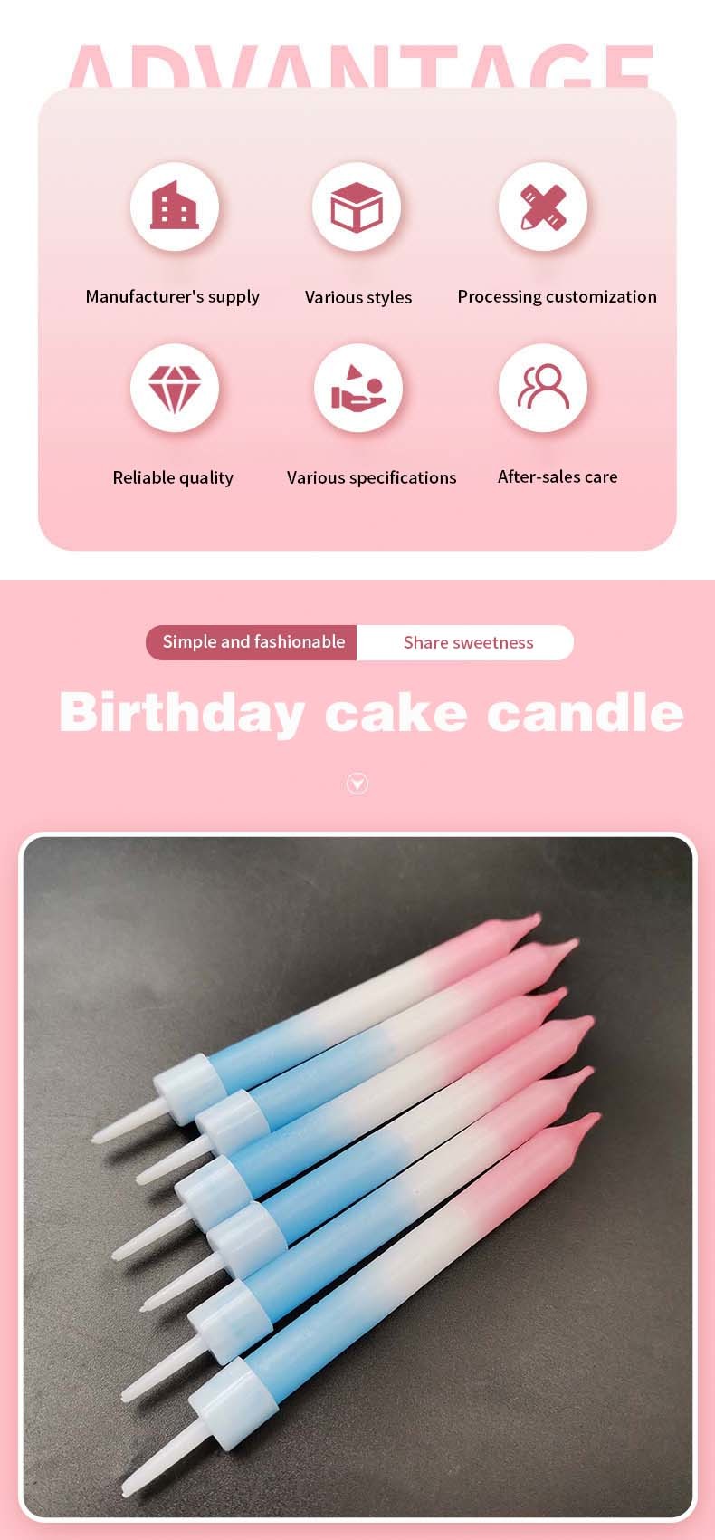 Gradient Colors Spiral Stick Birthday Cake Candles 2 Color Print Method