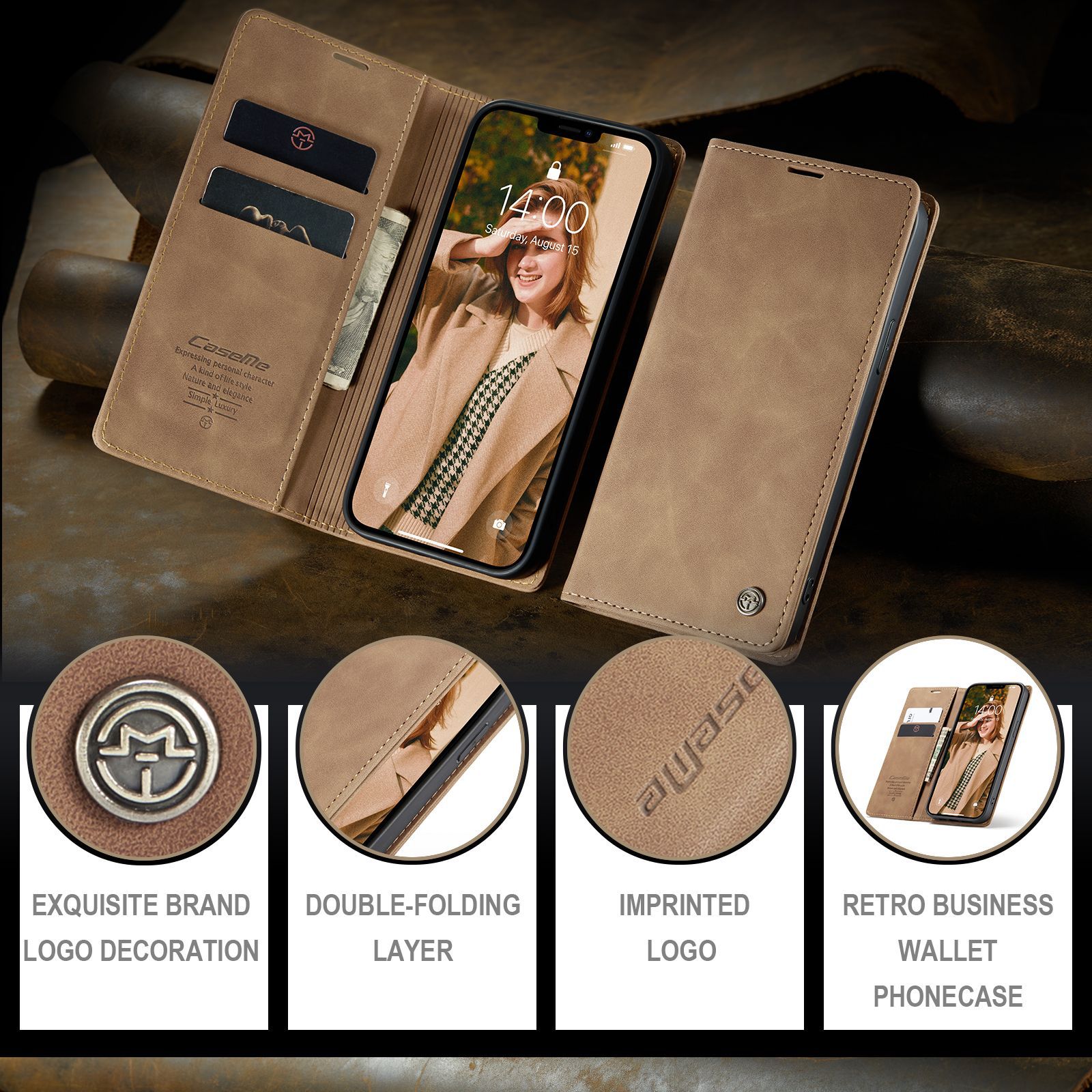 CaseMe 15 Ultra Luxury Wallet Case Card Magnetic Holder TPU Leather Back Cover For Iphone 15 Pro Phone Case