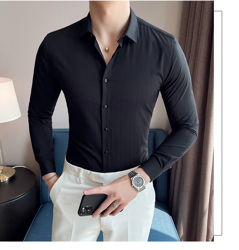 Casual Shirts Turn-down Collar Autumn Fabric Polo Cotton Long Sleeve Mens Slim Fit Shirt