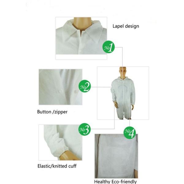 White Disposable Dust Suits Safety Garments With Collar Serged Seam