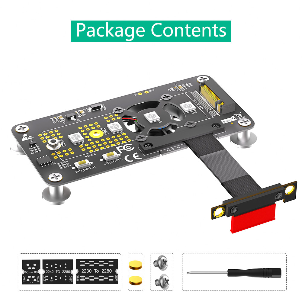 PCI- E X1 to M.2 NVME NGFF SSD Adapter Extension Cable With Cooling Fan and Automatic Discoloration LED.