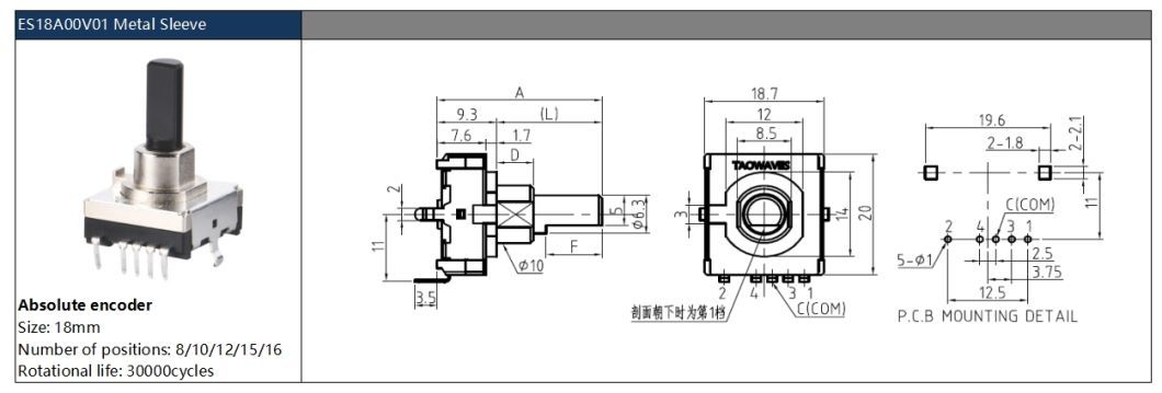 18mm Logic Encoder Metal Sleeve Encoded Rotary Digital Absolute Encoder