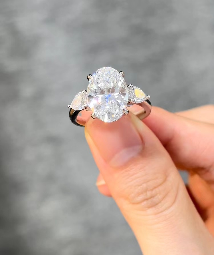 Lab Made Diamond Jewelry Three Stones Engagement Wedding Rings Cultivated Diamonds