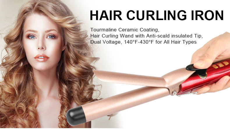 Electric Ceramic Wave Wand Curling Iron Rotate Wave Styler with LCD Display