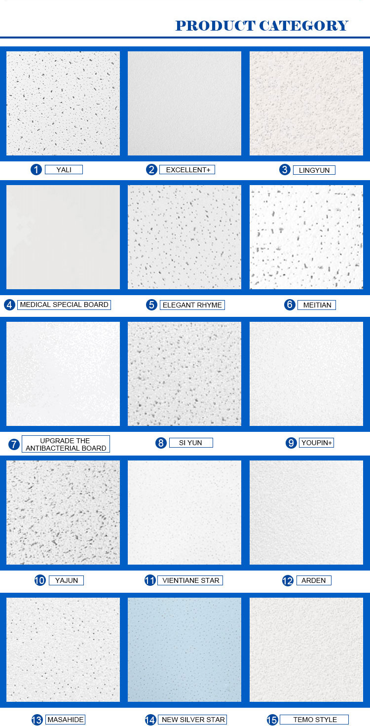 5/5.5/6/7/7.3/7.5/8/9/9.5/10/12/15mm Mineral Fiber Ceiling with Powder Coating Surface