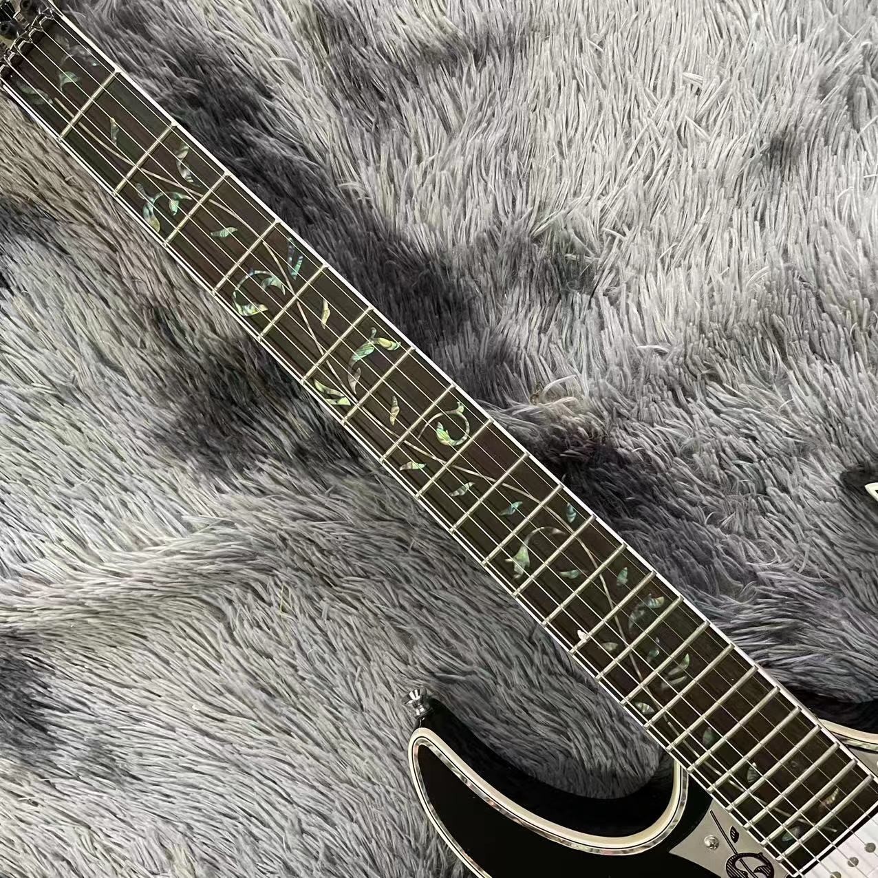 Custom Black Electric Guitar With Metal Pickguard Floyd Rose Bridge Chrome Hardware Tree of Life Inlay Can be customized