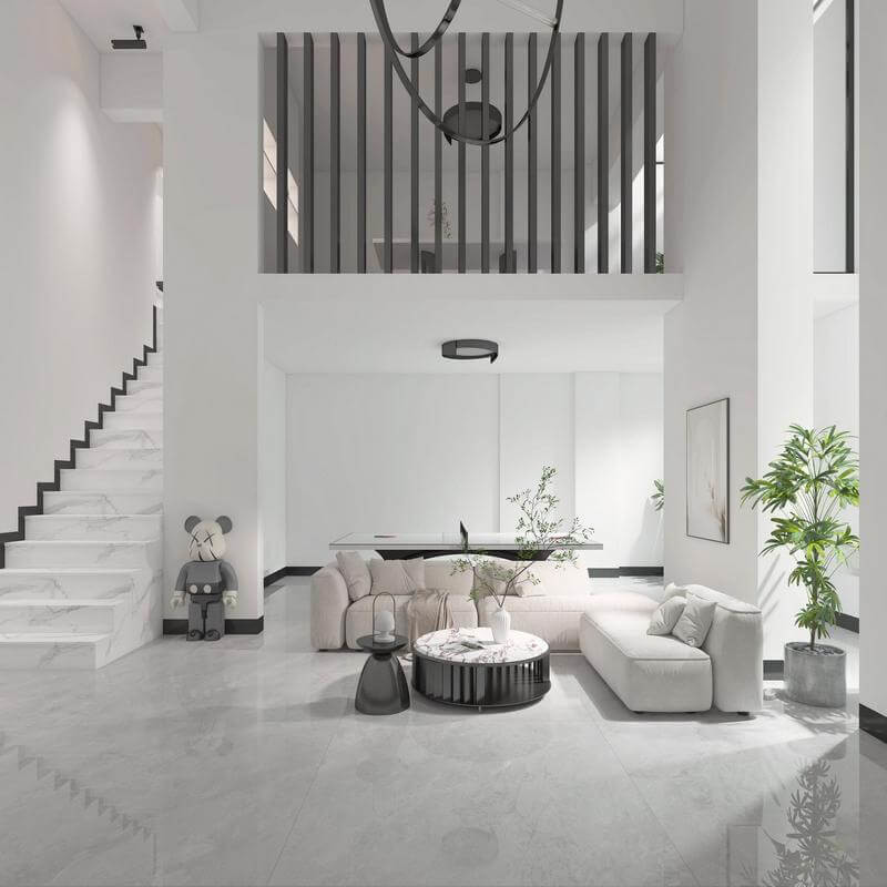 Modern Gray Marble Look Interior Wall Polished Glazed Porcelain Tile 1200x1200x9mm For Rebuilding