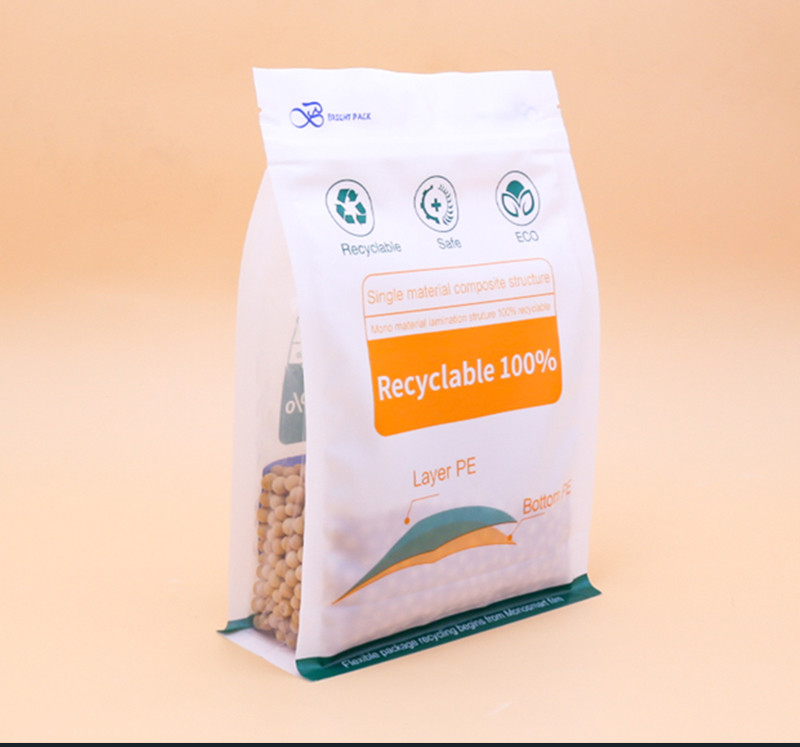 Plastic Food Bags Recyclable Eight Sided Flat Bottom Bag Recycled Plastic Zipper Pouch