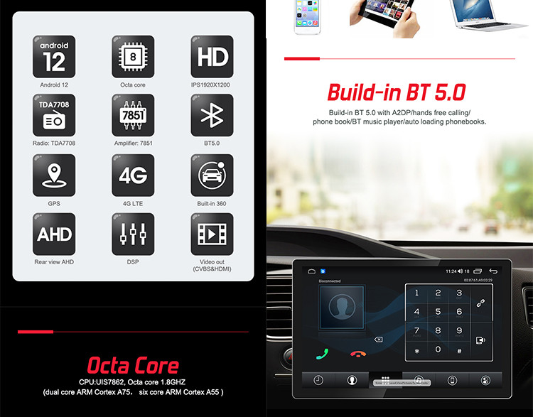 GPS Navigation Universal Car Stereo Multi Language 2000*1200 Resolution