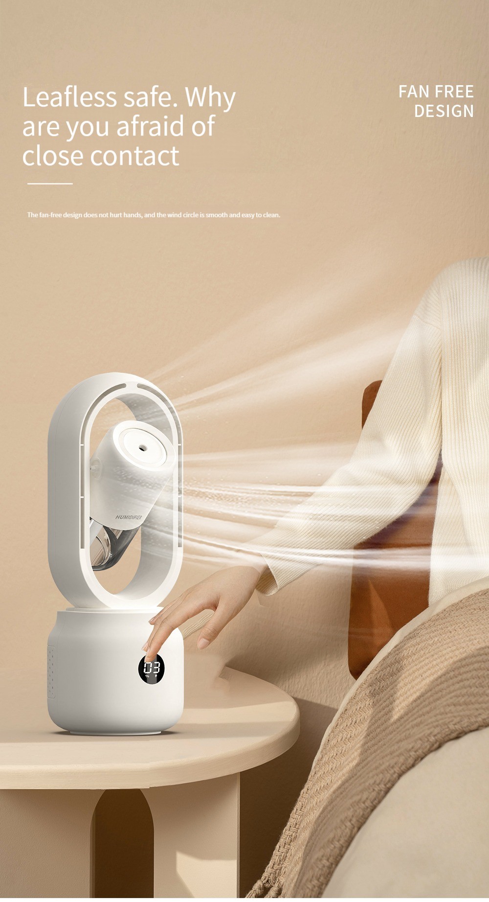 300ml 2 In 1 Air Conditioning Humidifier Vaneless Fan 2000mAh Rechargeable Battery