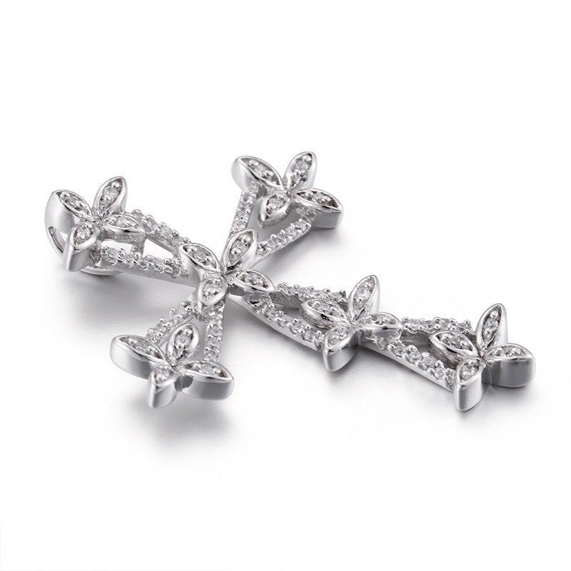 2.0mm Silver CZ Cross Pendant 3.0g Sterling Silver Cubic Zirconia Heart Pendant