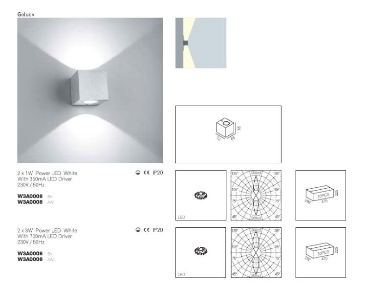 1W / 3W Square Indoor LED Wall Lights Down Cube Aluminum Material