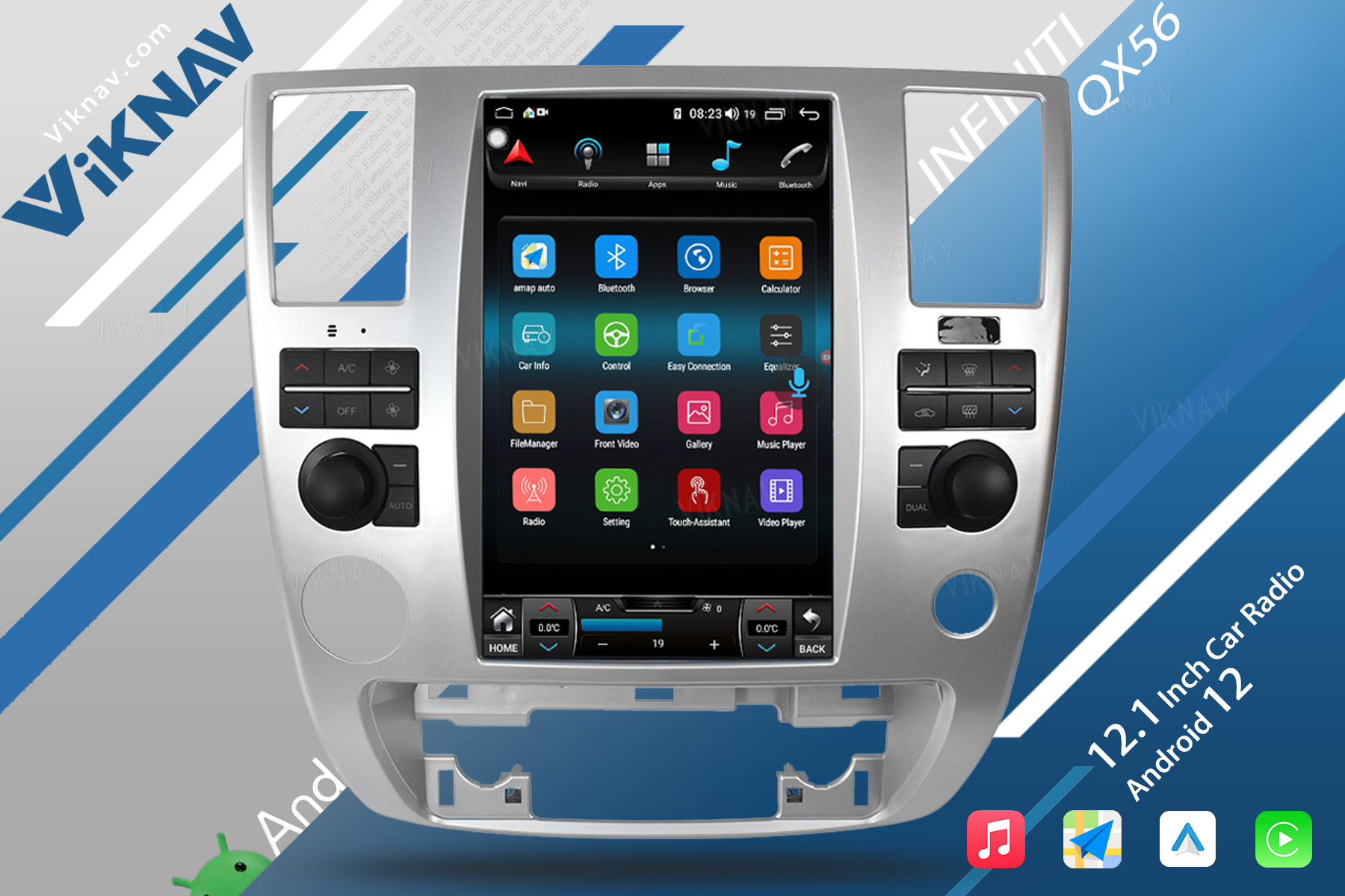 Viknav Car Radio For Infiniti QX56 2007-2010 Touch Screen 12.1 inch GPS Navigation Multimedia Player Stereo Head UNIT