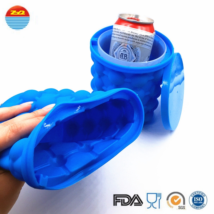 Large Outdoor Standing Capacity Dual-chamber Silicone Ice Trays Molds Genie Bucket Ice Cube Maker with Ice Clip and Lid