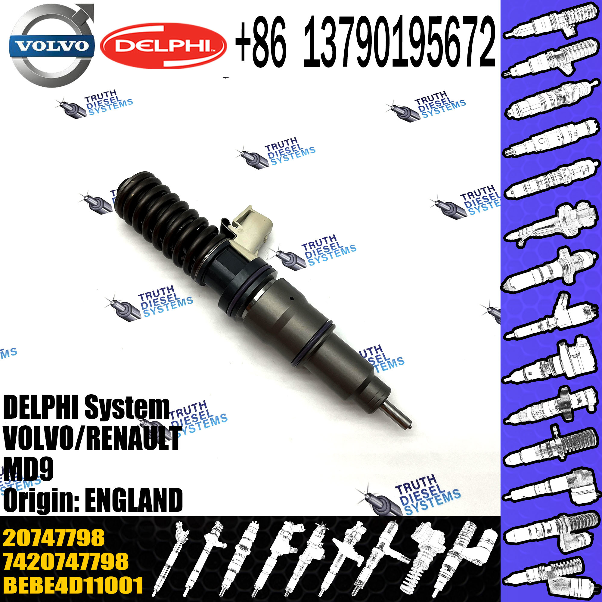 Fuel Injector BEBE4D11001 20500620 20747798 for Excavator EC460B EC360B Diesel Engine D12D